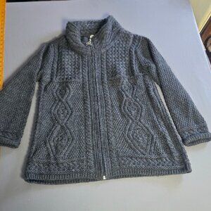 Aran Mor Irish Merino Wool Cable Knit Cardigan Sweater Womens S Gray Fisherman